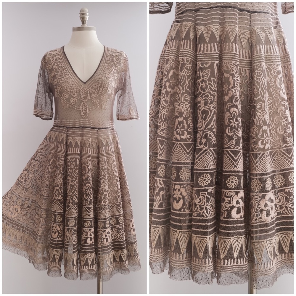 Johnny Was Biya Rubie Embroidered Fairy Sheer Mesh Dress • S/M